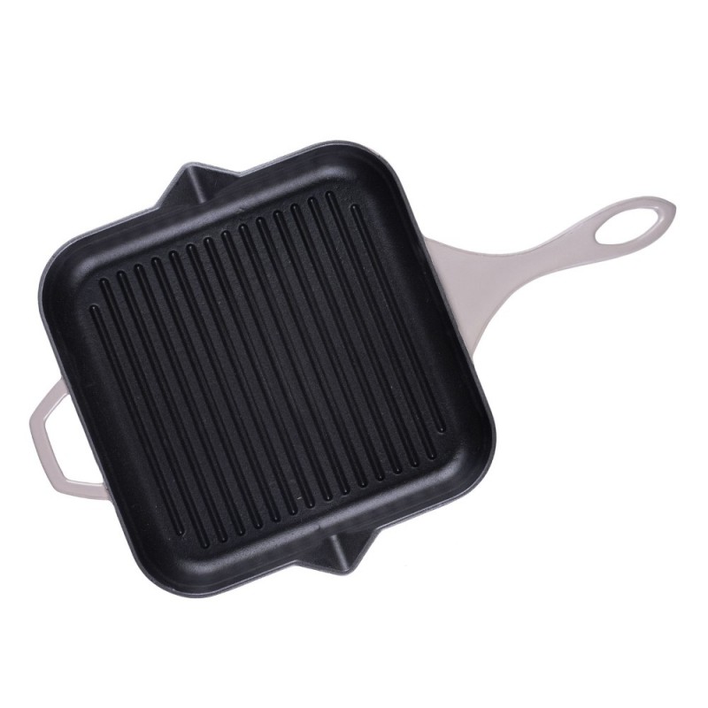 Tigaie grill din fontă emailată Hosse, Ivory, 28x28cm - Tigaie grill din fontă